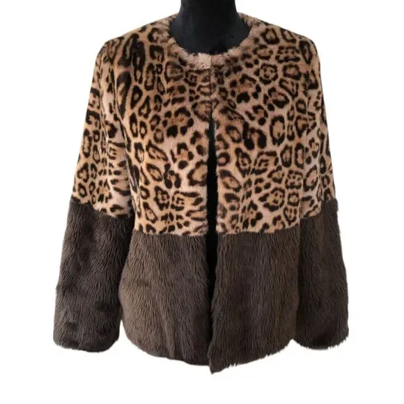 ANTHROPOLOGIE CURRENT AIR COZY SOFT LEOPARD COLORBLOCK JACKET SZ M - Picture 2 of 16